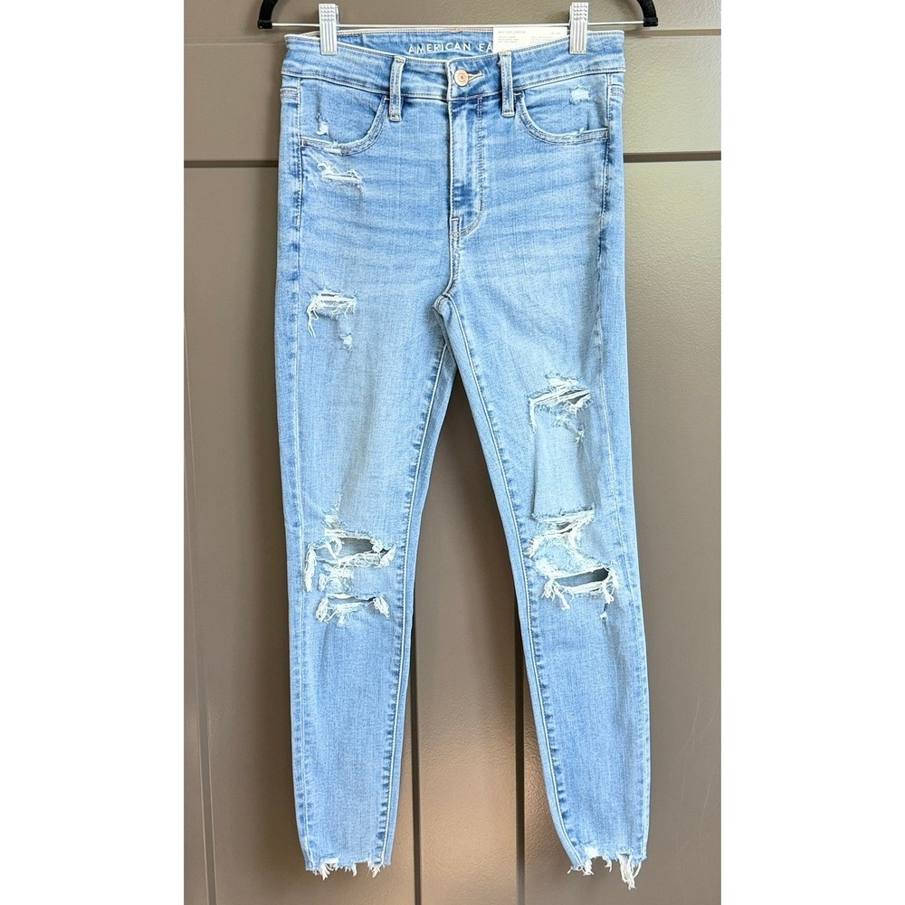 American Eagle High Rise Next Level Stretch Distressed Light Wash 4 Short